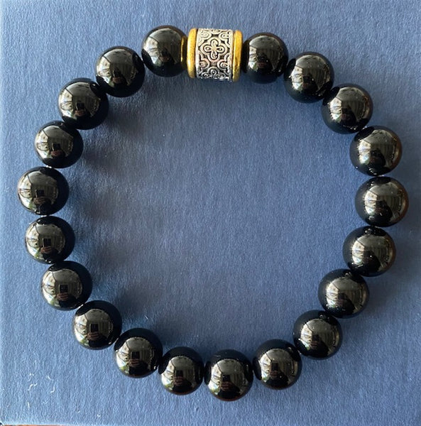 Black Onyx Unisex Gemstone Bracelet 10 mm