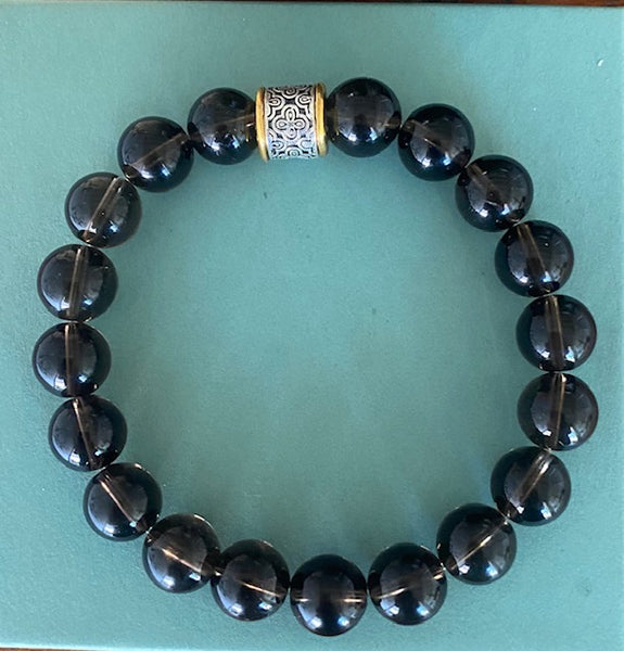 Deep Smoky Quartz Unisex Gemstone Bracelet 10 mm