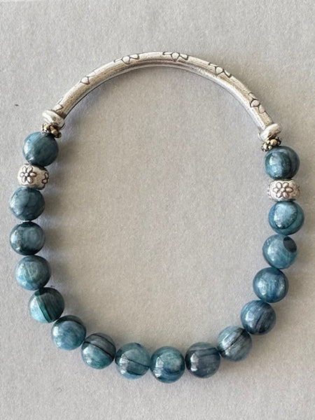 AAA Rare Natural Blue Green Kyanite Gemstone Bracelet 7mm (Round Beads)