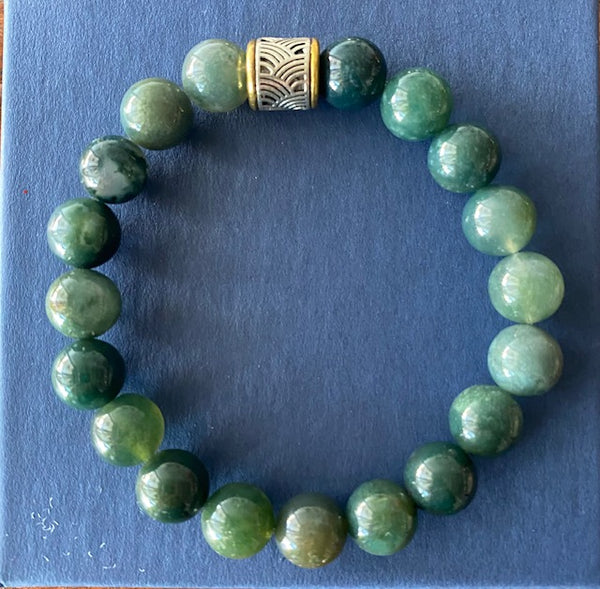 Moss Agate Unisex Gemstone Bracelet      10 mm