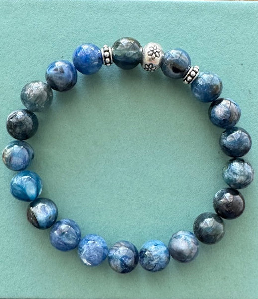 AAA Real Genuine Natural Blue Kyanite Gemstone Bracelet 8mm (Round Beads)