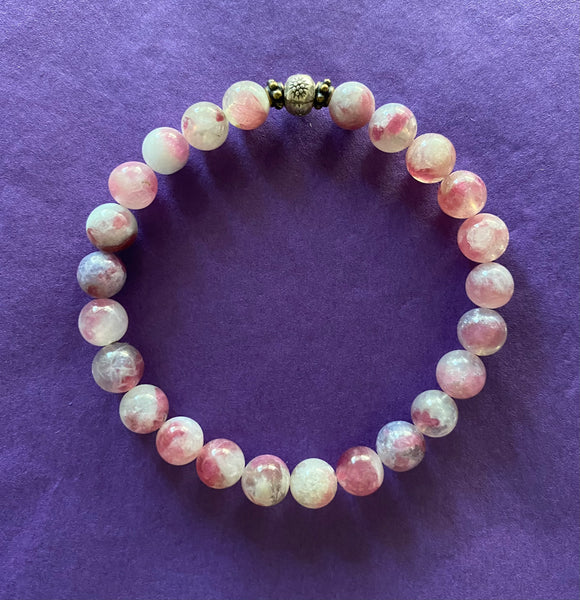 AAA Natural Pink Tourmaline Purple Lepidolite Gemstone Bracelet 9 mm
