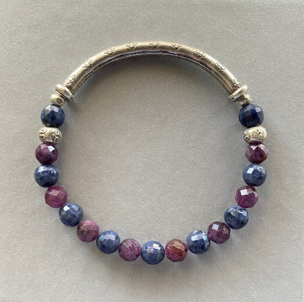 Rare Purple Ruby & Natural Blue Sapphire Gemstone Bracelet 8mm (Faceted Round)
