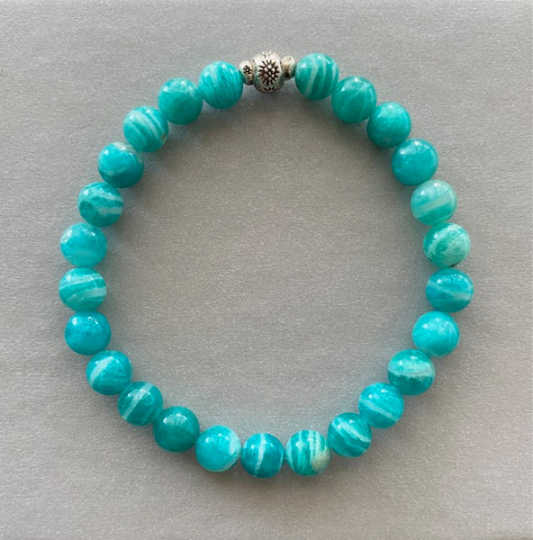 AAA Natural Banded Russian Amazonite Gemstone Bracelet 7mm
