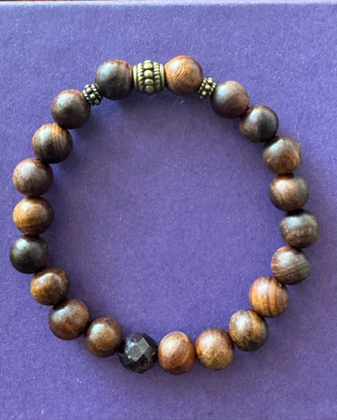 Black Rosewood & Garnet  Bracelet 8mm