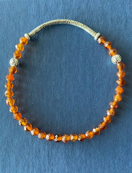 Hessonite (Orange) Garnet Gemstone Bracelet 4 mm