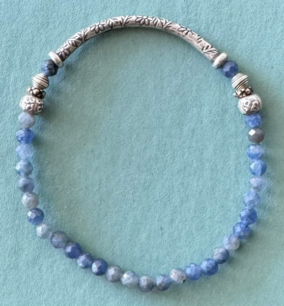 Natural Blue Sapphire Gemstone Bracelet (faceted round) 4mm