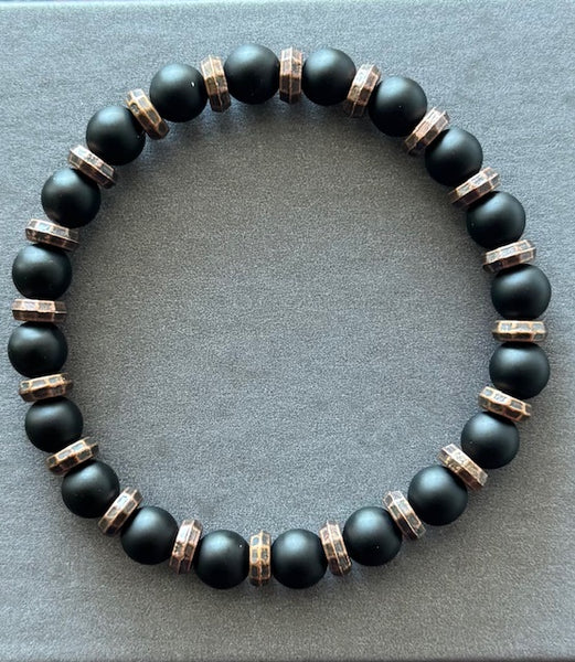 Matte Black Onyx & Copper Bracelet 8 mm Unisex