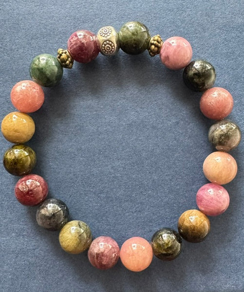 Rare Multi-Colored Tourmaline Gemstone Bracelet 9 mm