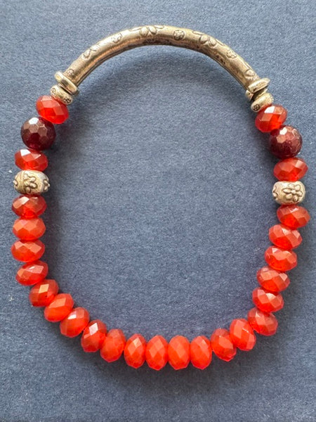 Red Carnelian & Garnet Gemstone Bracelet 6mm