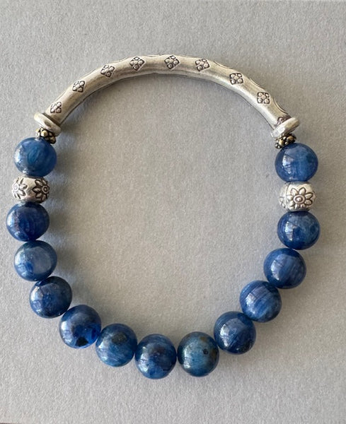 AAA Real Genuine Natural Dark Blue Kyanite Gemstone Bracelet 8mm (Round Beads)