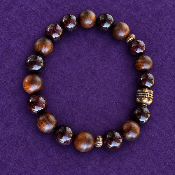 Black Rosewood & Garnet Gemstone Bracelet 10mm
