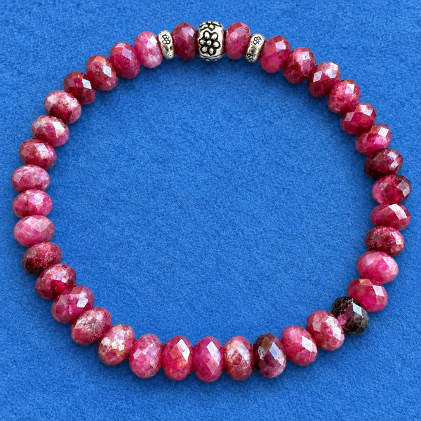 Rubellite Tourmaline Faceted Rondelle Gemstone Bracelet 6mm