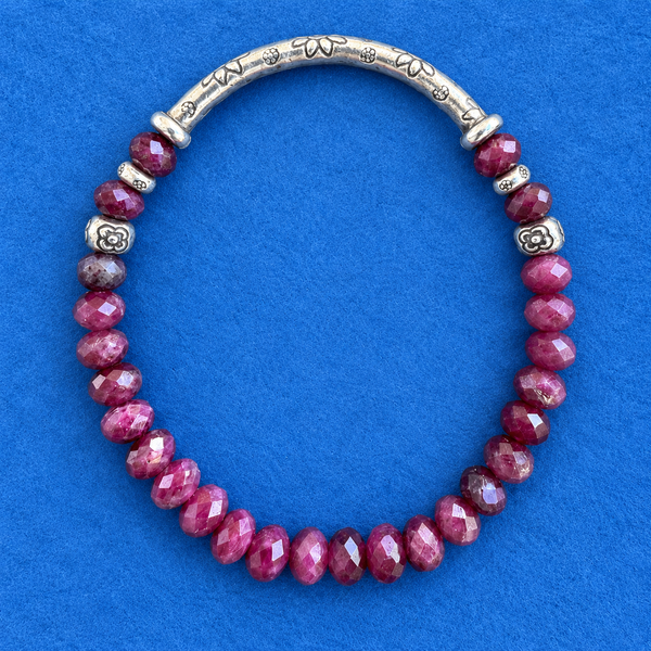 Rubellite Tourmaline Faceted Rondelle Gemstone Bracelet 6mm Tube Bead