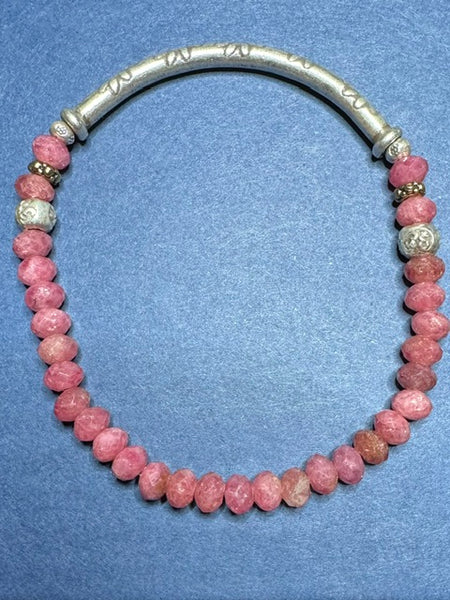 Rare Thulite Faceted Rondelle Gemstone Bracelet 5mm