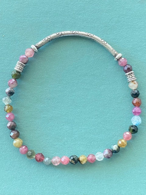 Multi Color Tourmaline Sterling Silver Bracelet, shop 7”-8”, Pink, Green, Yellow, Red Tourmaline, FREE SHIPPING
